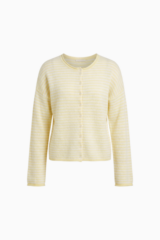 Striped Knit Button-Front Crewneck Cardigan