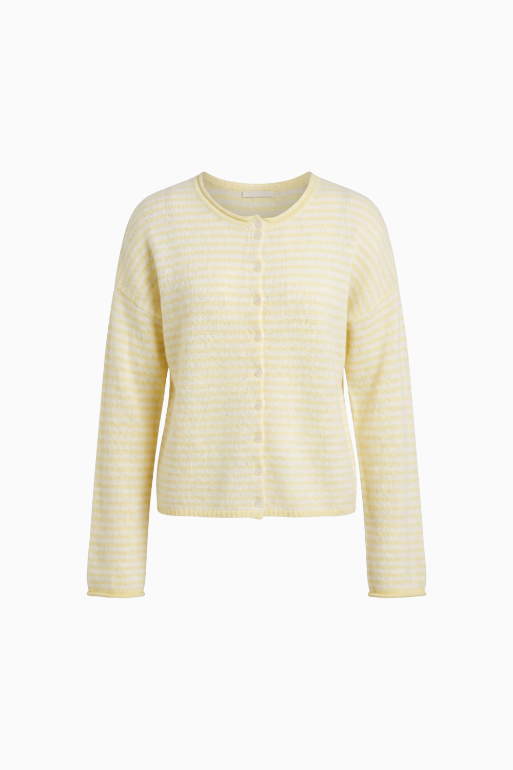 Striped Knit Button-Front Crewneck Cardigan