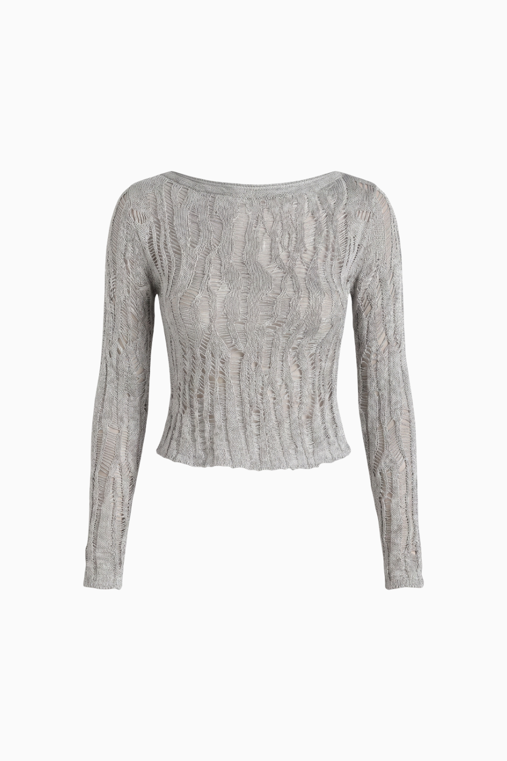 Metallic Sheer Ribbed Knit Long Sleeve Top