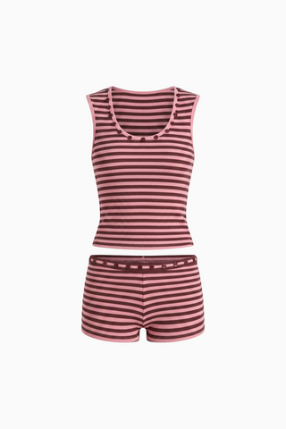 Button-Accented Striped Knit Matching Set