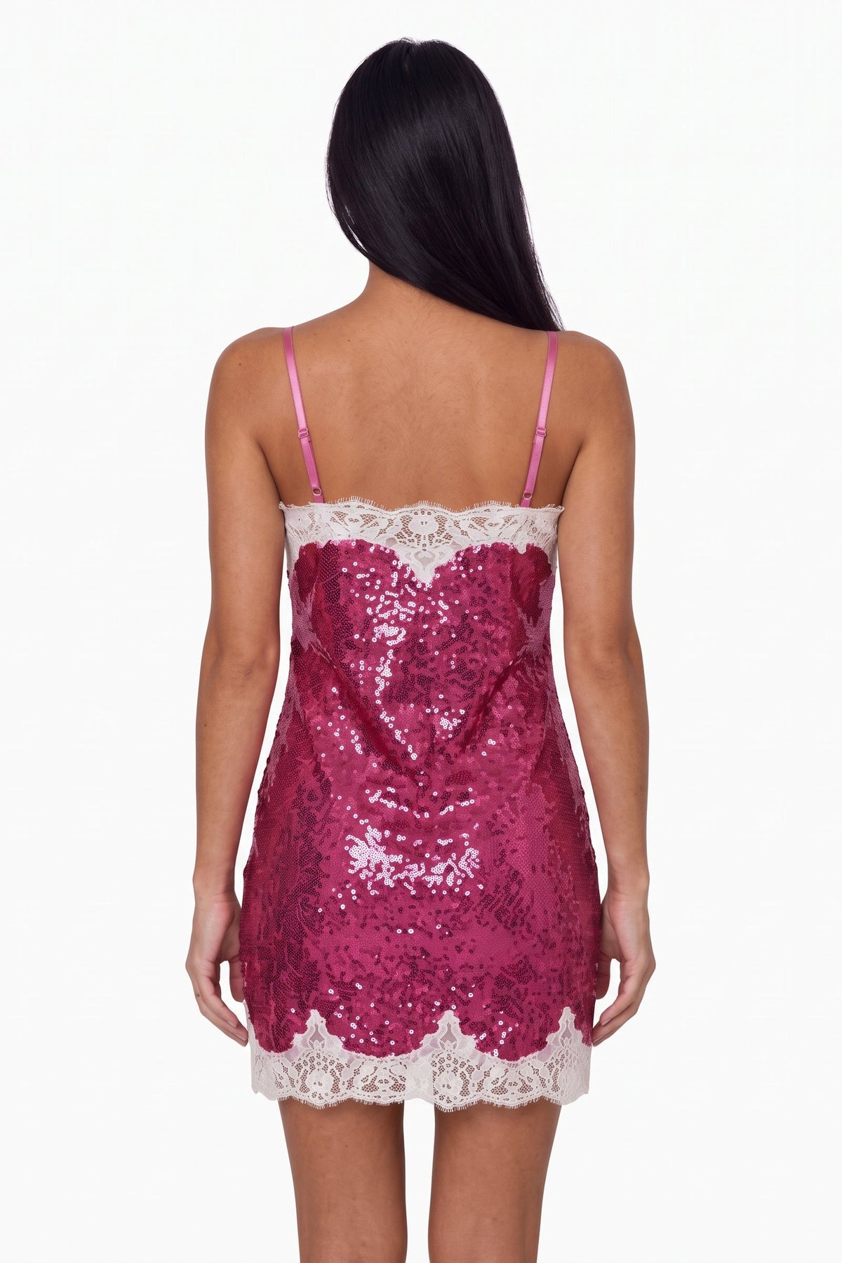 Pink Sequin Lace Mini Dress