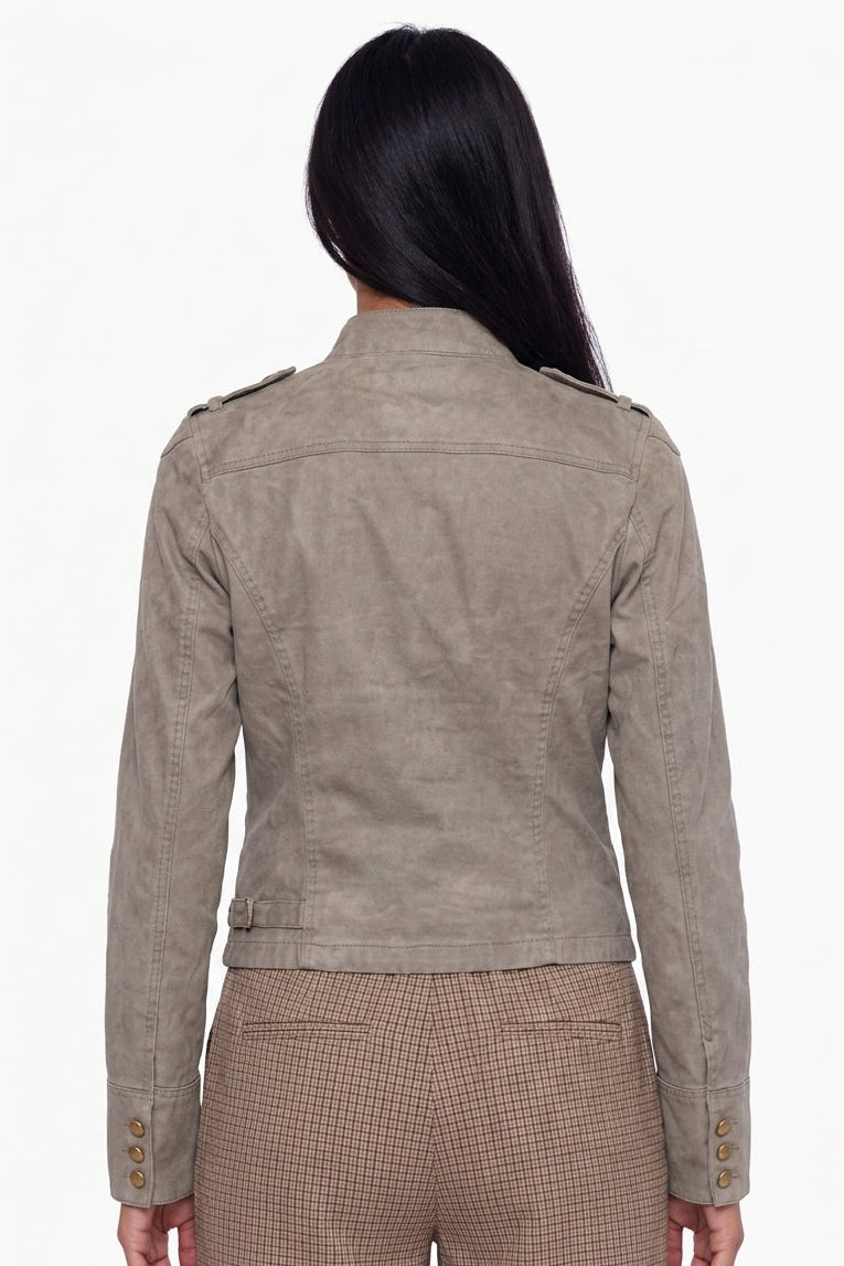 Fitted Washed Cotton Military-Style Jacket