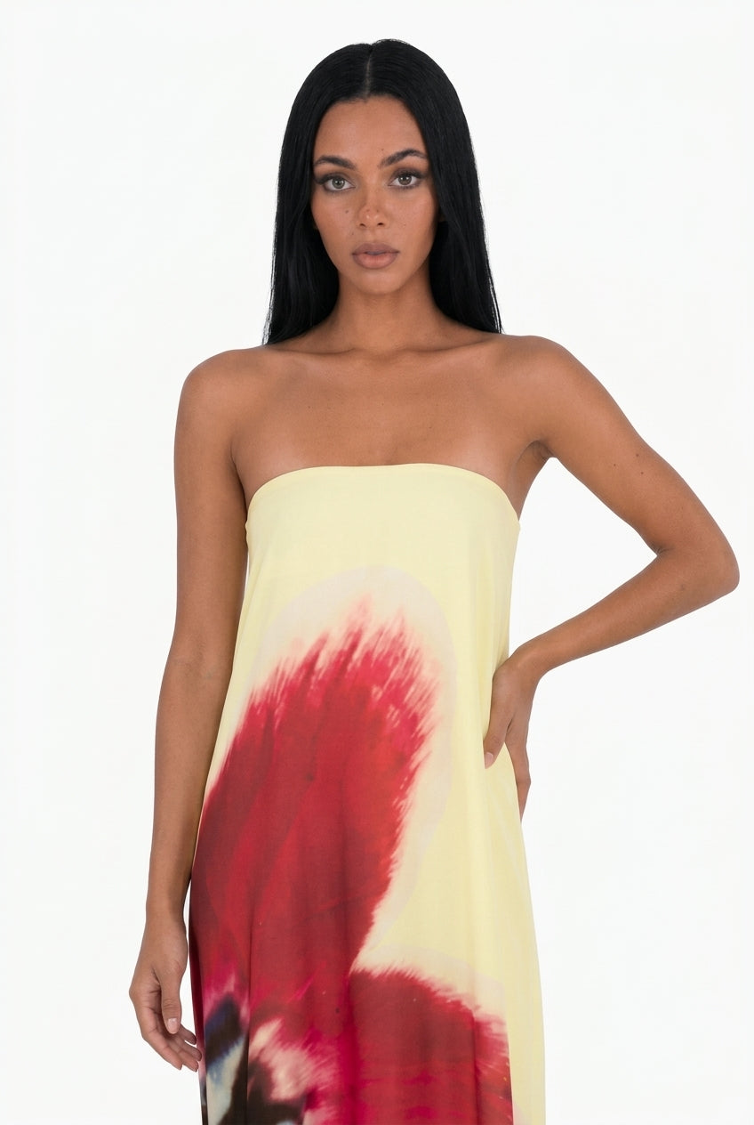 Light Base Graphic Floral Flowy Maxi Dress