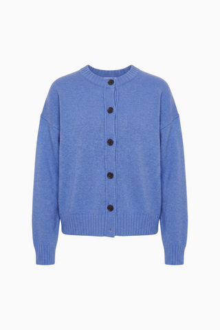 Blue Crew Neck Button-Up Knit Cardigan