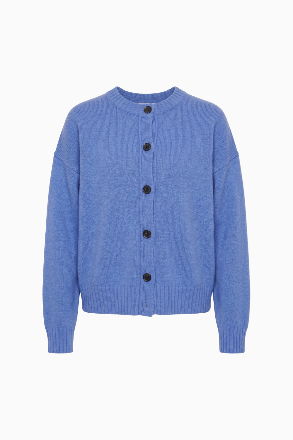 Blue Crew Neck Button-Up Knit Cardigan