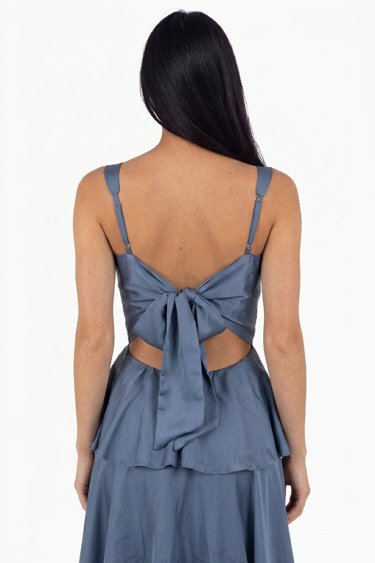 Dusty Blue Tiered Ruffle Maxi Dress