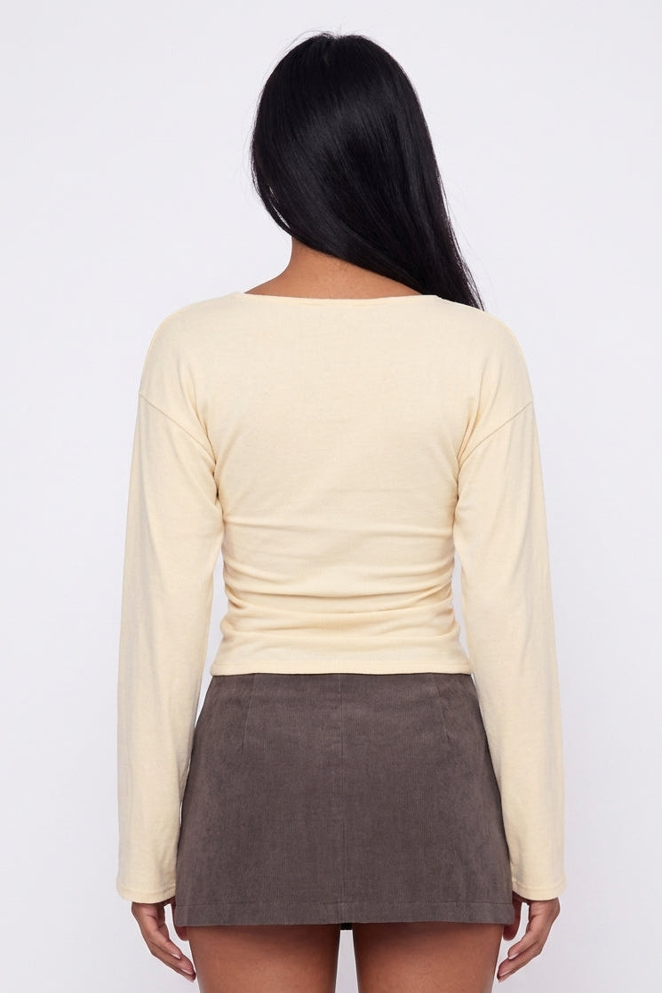 Butter Yellow Ruched V-Neck Top