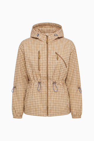 Gingham Check Zip-Up Hooded Utility Jacket