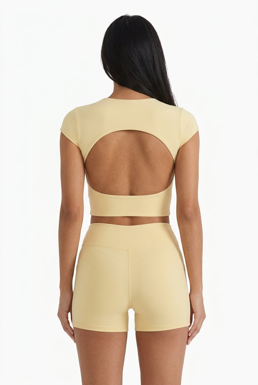 Crossover Waist Biker Shorts Workout Set