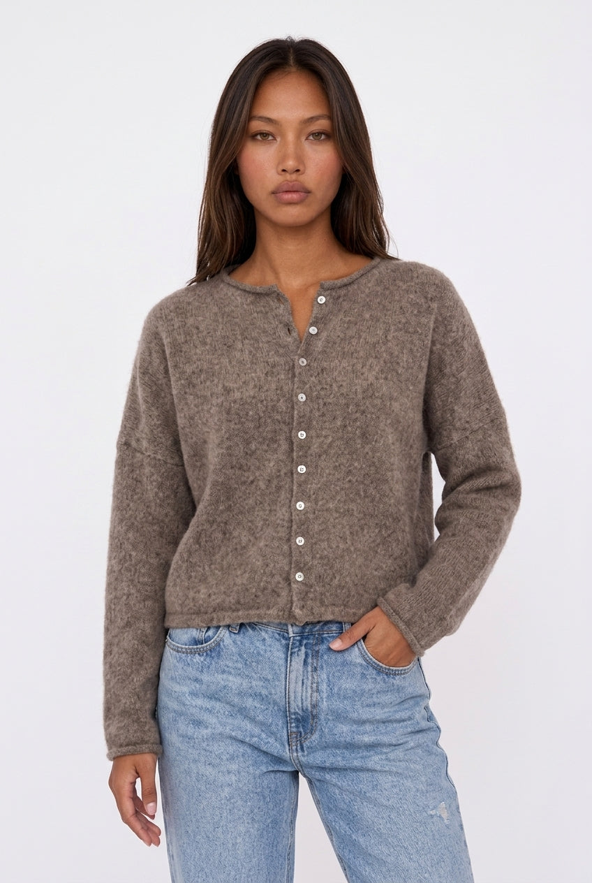 Soft Pink Button-Up Knit Cardigan