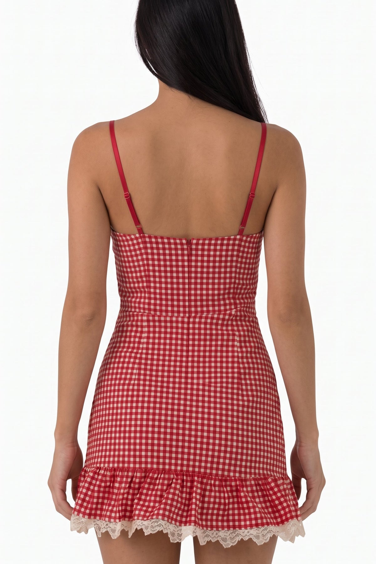 Red Gingham Lace-Trim Mini
