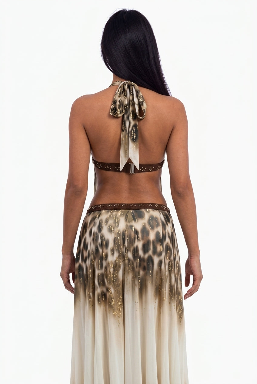 Leopard Print Halter Cutout Maxi Dress