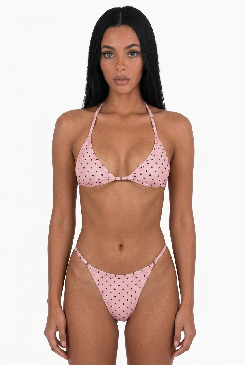 Light Pink Polka Dot 3-Piece Bikini Set with Skirt