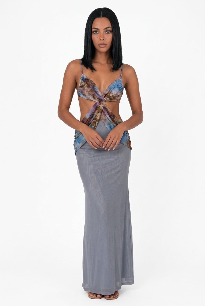 Tie-Dye Twist Front Cutout Maxi Dress