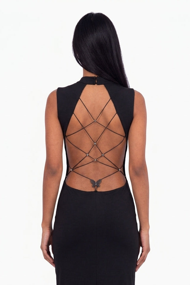 Black Open Back Strappy Maxi Dress