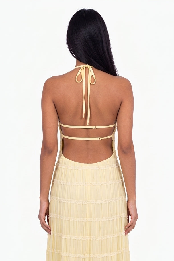 Yellow Tiered Halter Maxi Dress