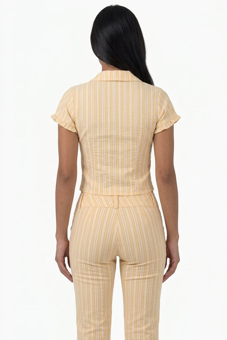 Yellow & White Striped Two-Piece Capri Set