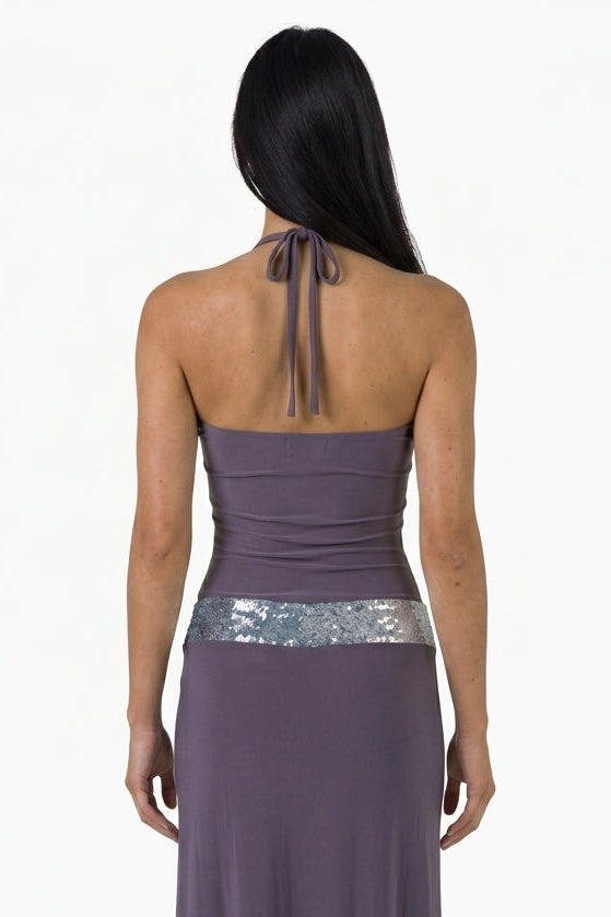 Embellished Waist Halter Maxi Dress