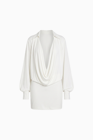 Cowl Neck Long Sleeve Mini Shirt Dress