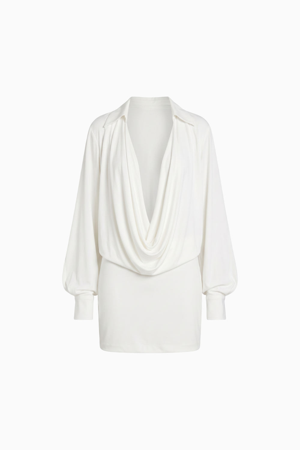 Cowl Neck Long Sleeve Mini Shirt Dress