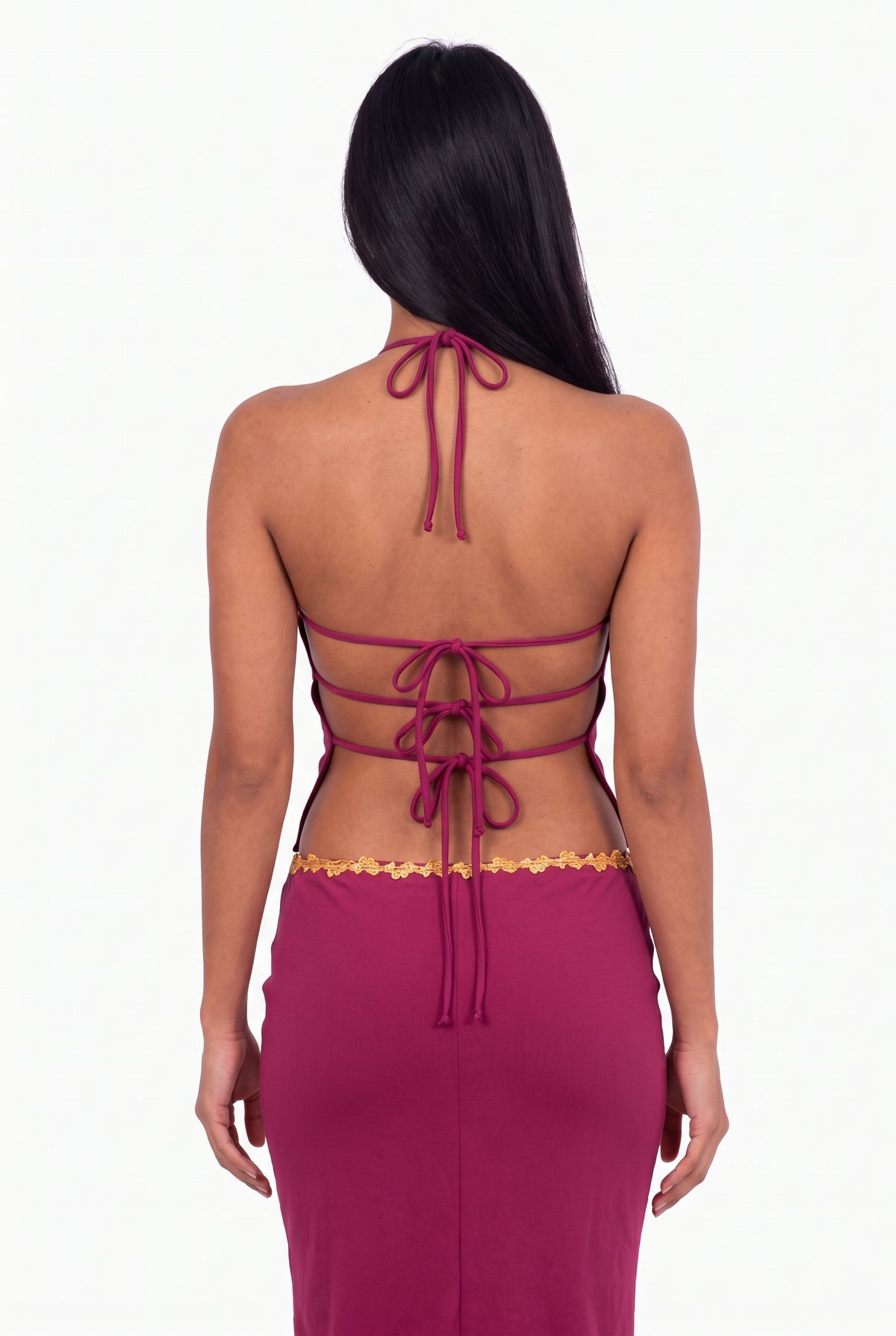Burgundy Halter Maxi Set