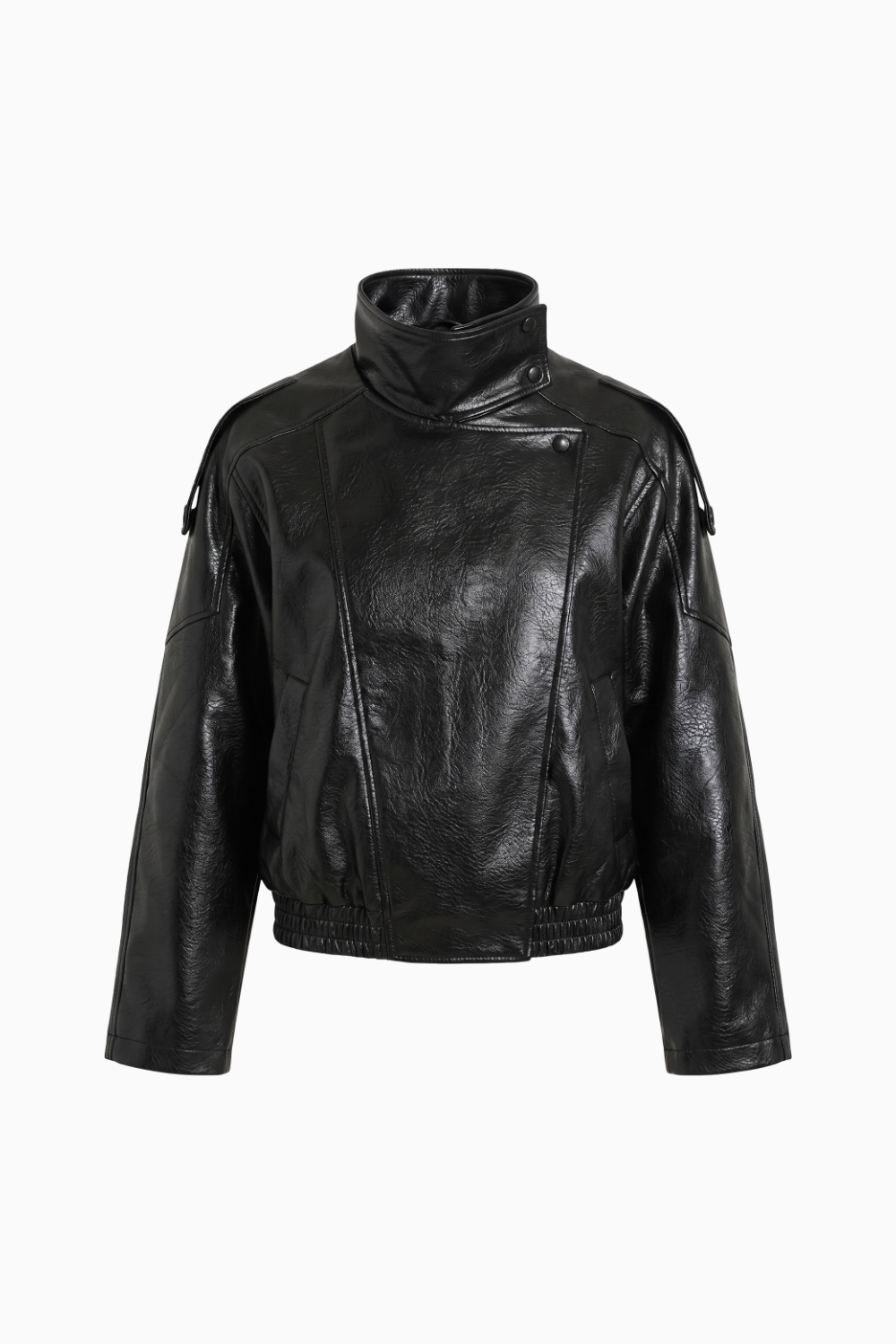 Black Crinkled Faux Leather Oversized Bomber Jacket