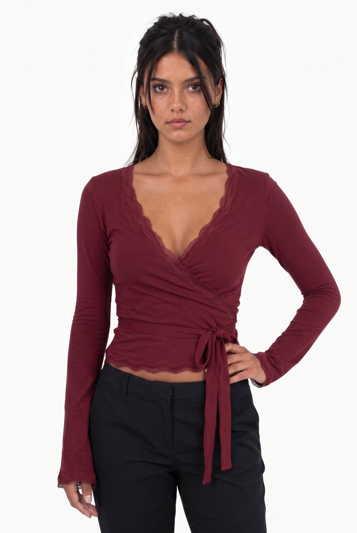 Lace-Trim Wrap Top