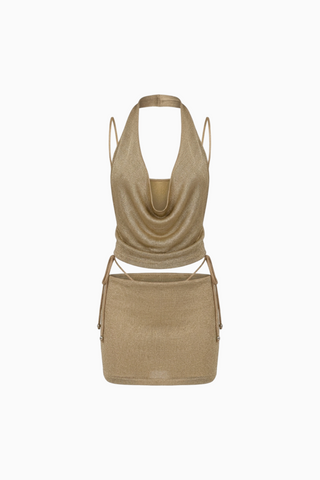 Dark Khaki Cowl-Neck Set