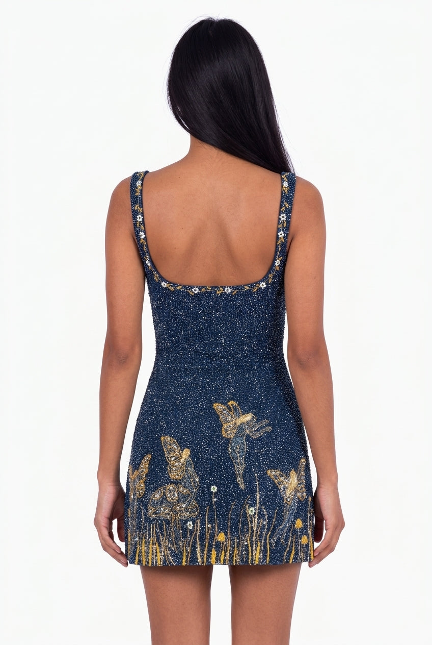 Navy Celestial Beaded Mini Dress