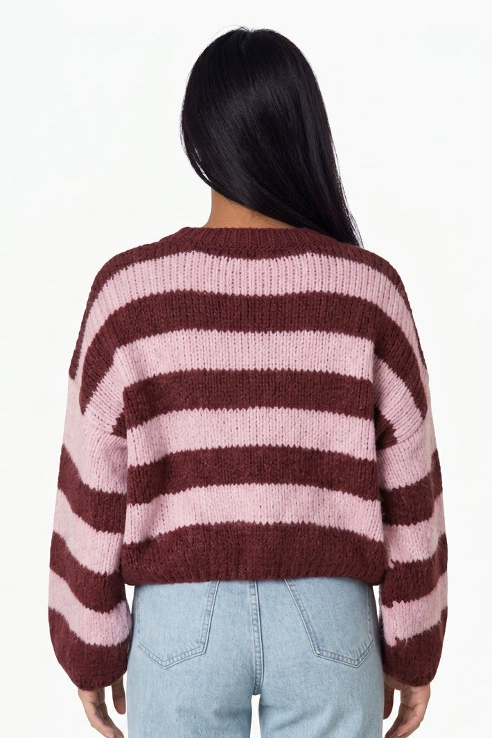 Chunky Two-Tone Striped Knit Cardigan