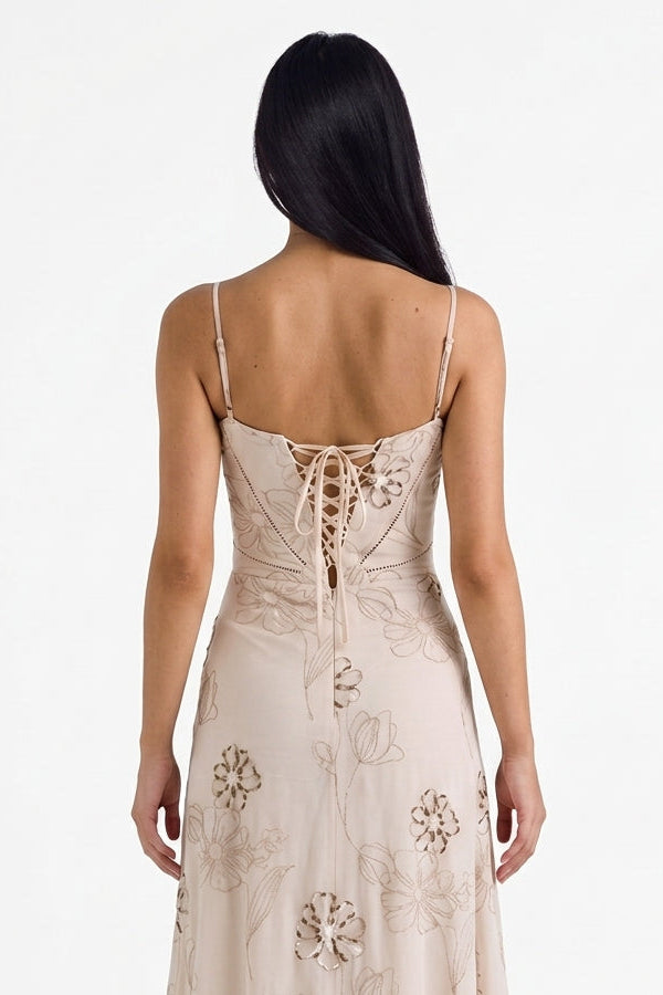 Blush Floral Embellished Maxi Dress