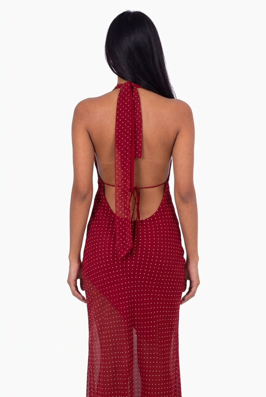 Rich Red Satin Fitted Maxi Dress