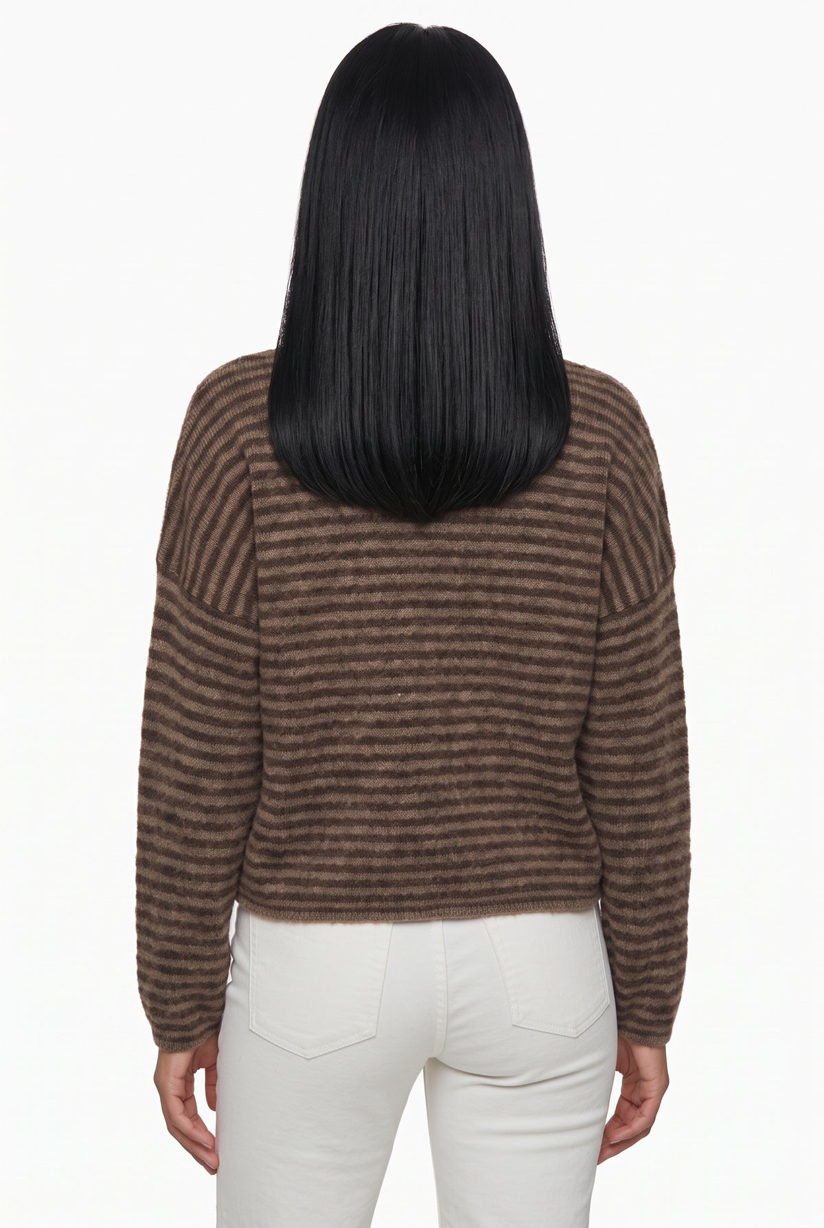 Brown Striped Zip Funnel Cardigan