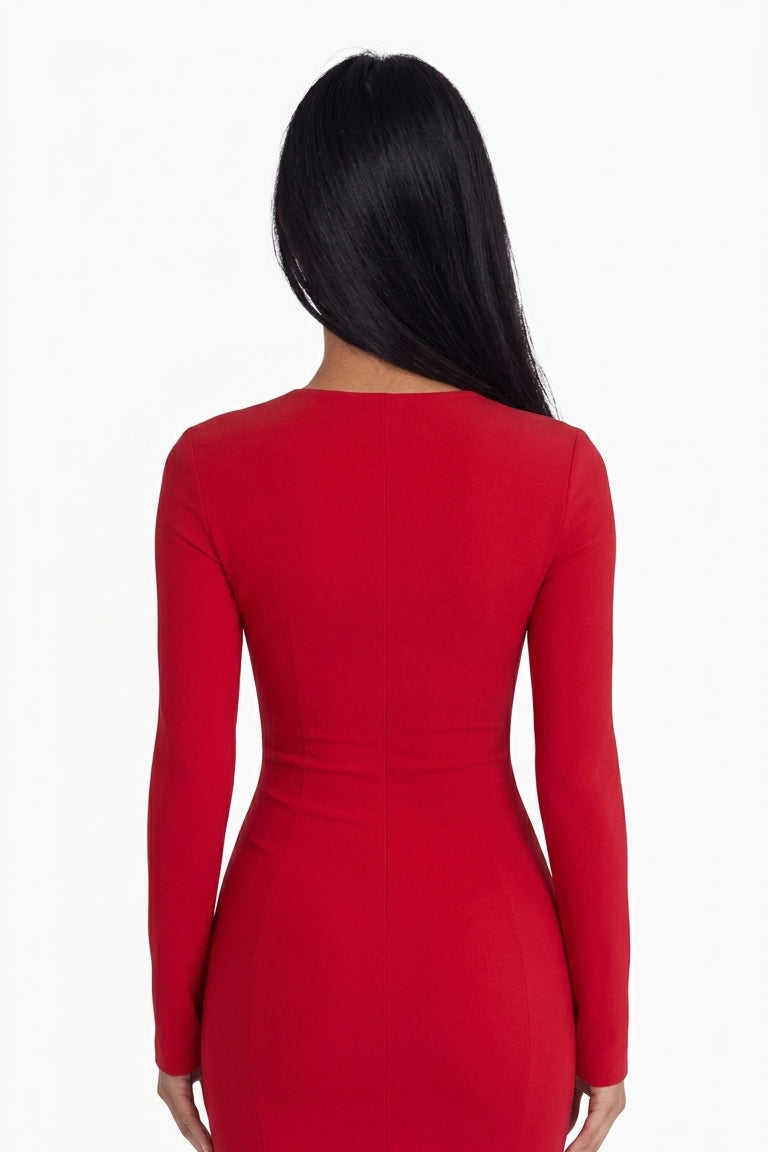 Keyhole Long-Sleeve Mini Dress