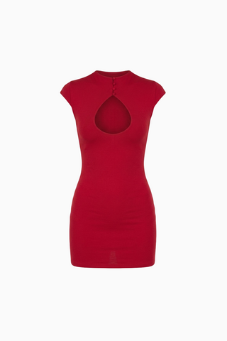 Cutout Neckline Cap Sleeve Mini Dress