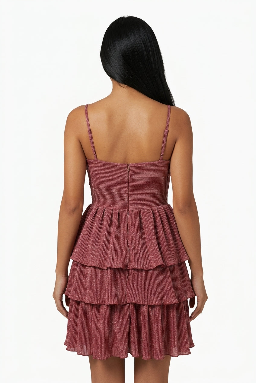 Rust Red Starfish Cutout Ruffle Mini Dress