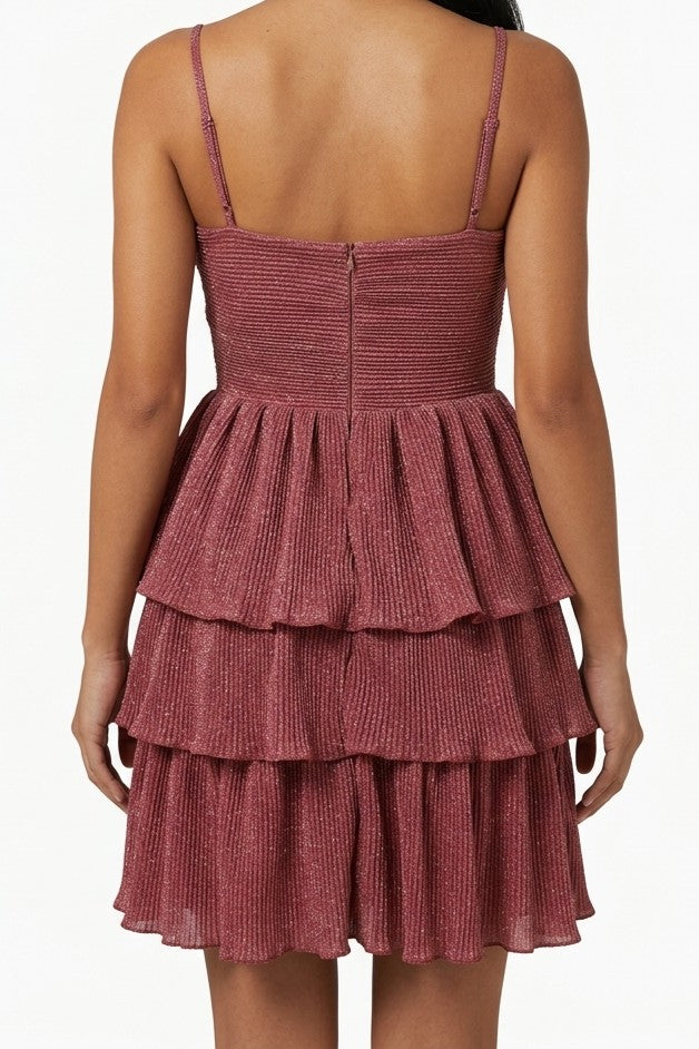 Rust Red Starfish Cutout Ruffle Mini Dress