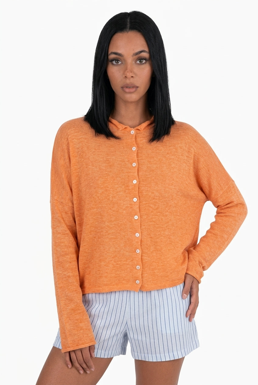 Soft Pink Button-Up Knit Cardigan