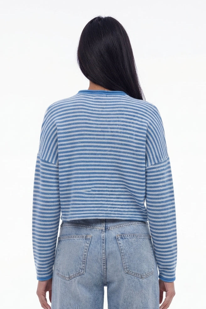 Blue Striped Knit Button-Front Cardigan