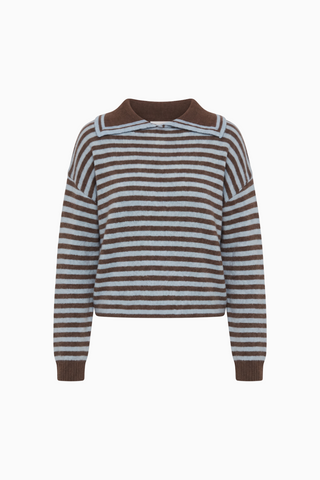 Brown and Blue Striped Collar Knit Sweater