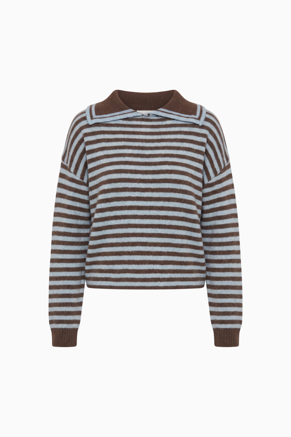 Brown and Blue Striped Collar Knit Sweater