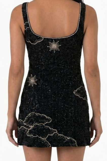 Black Celestial Print Mini Dress MISSING BACK