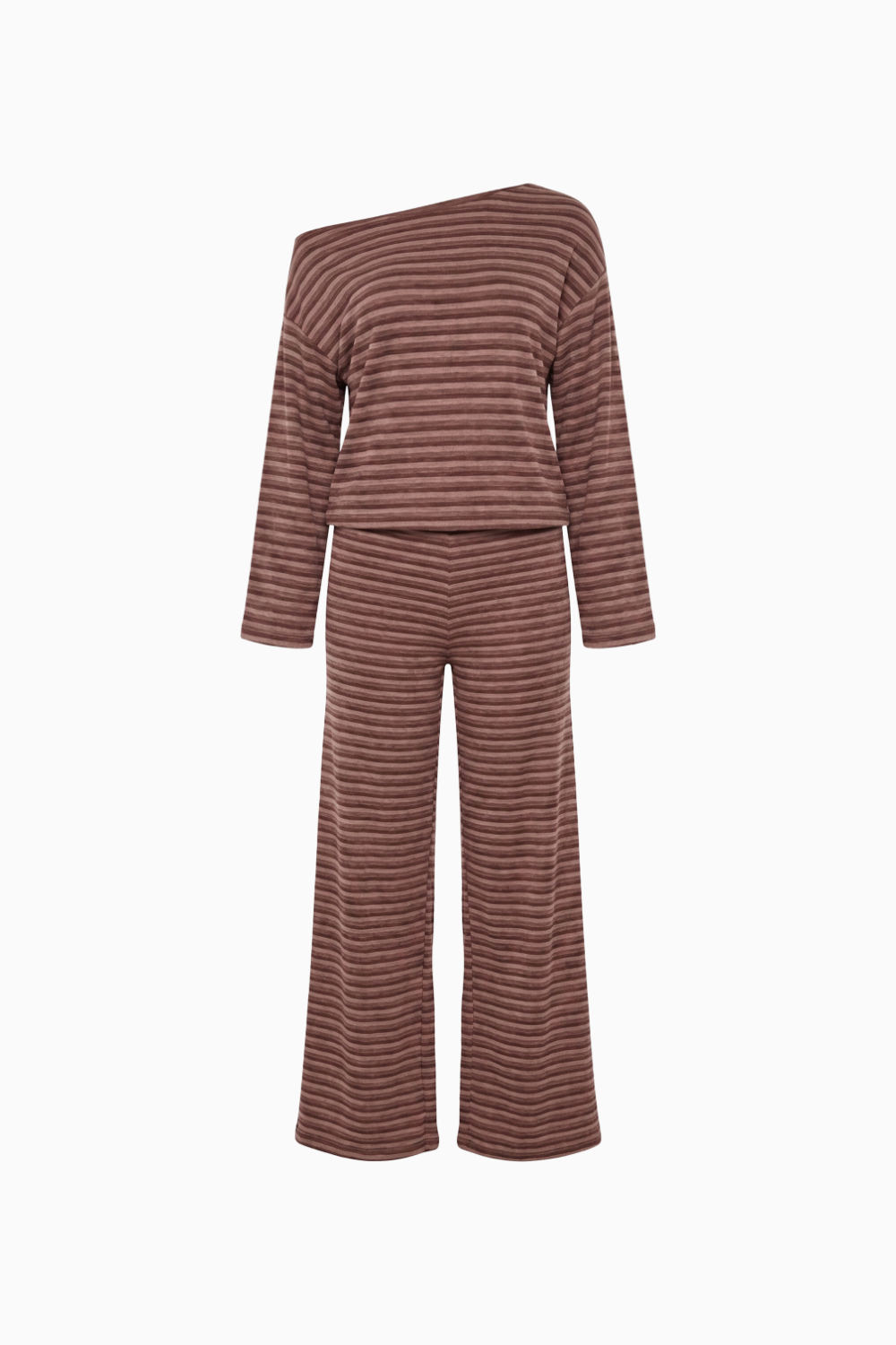 Off-the-Shoulder Striped Lounge Set +