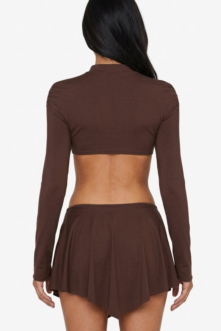 Chocolate Brown Long Sleeve Cut-Out Mini Dress