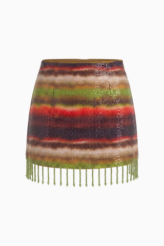 Printed Micro-Sequin Mini Skirt