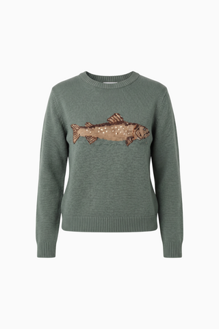 Sage Green Trout Intarsia Knit Sweater