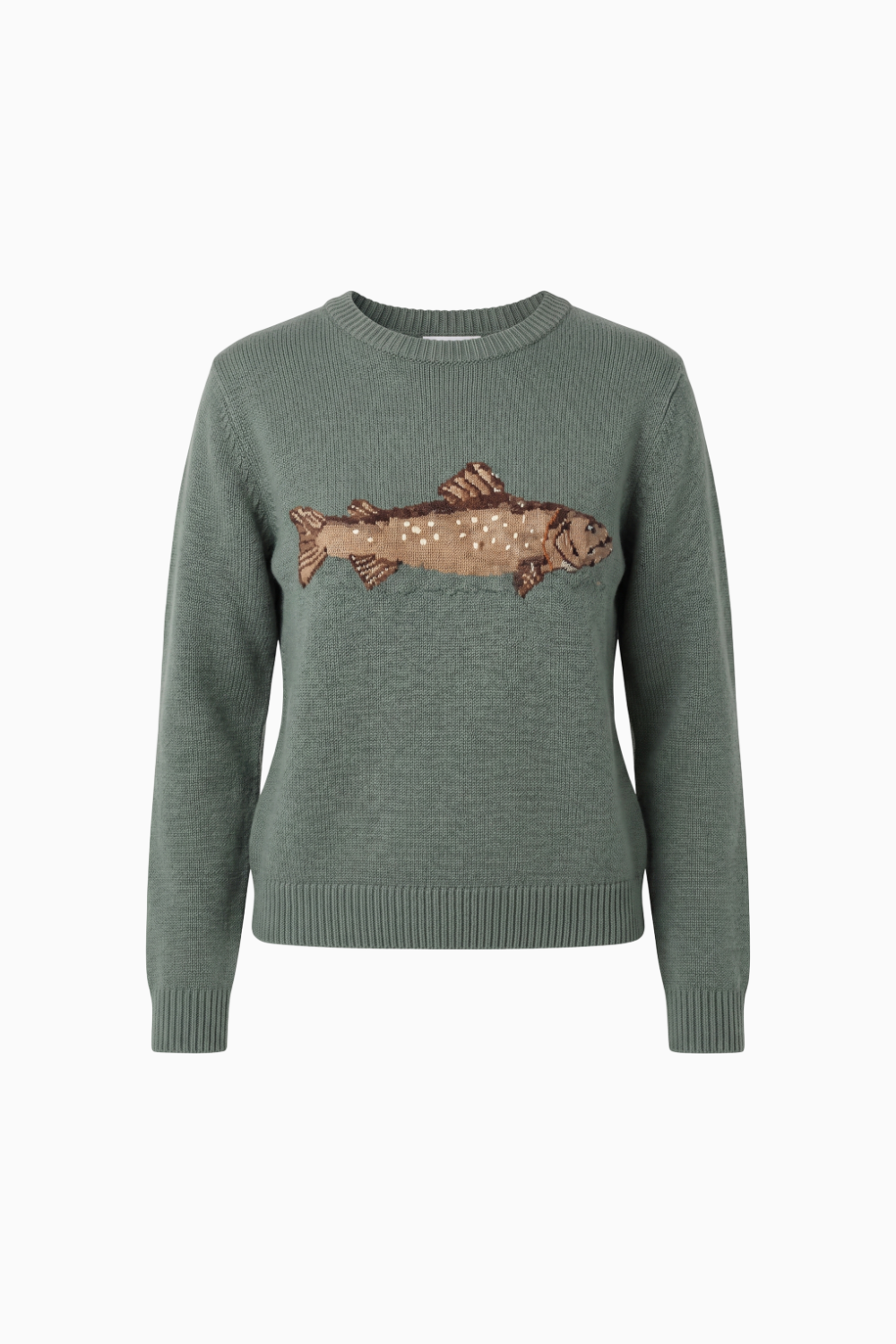 Sage Green Trout Intarsia Knit Sweater