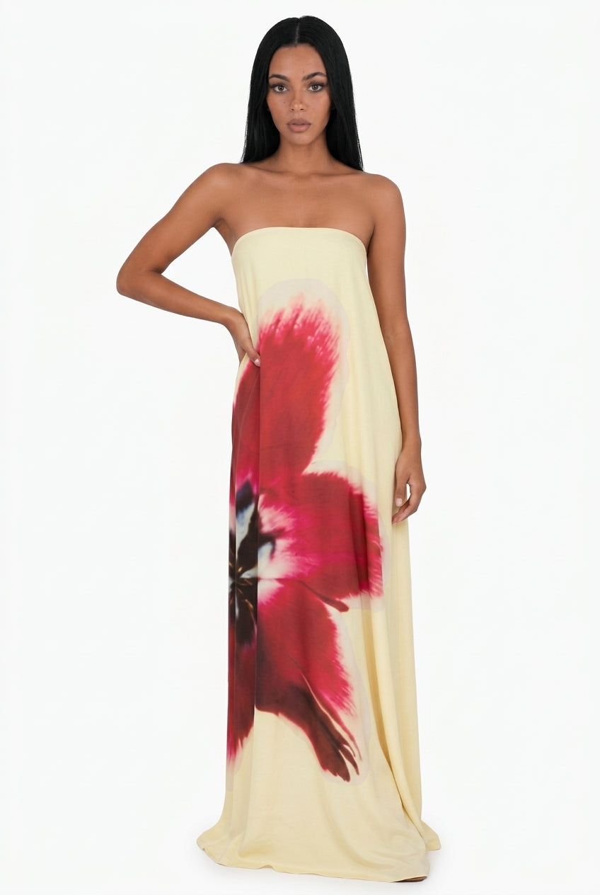 Oversized Graphic Floral Tube Maxi Dress