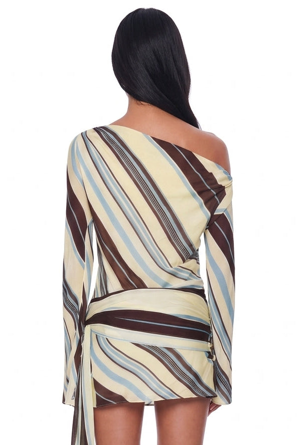 Off-The-Shoulder Diagonal Stripe Draped Dress