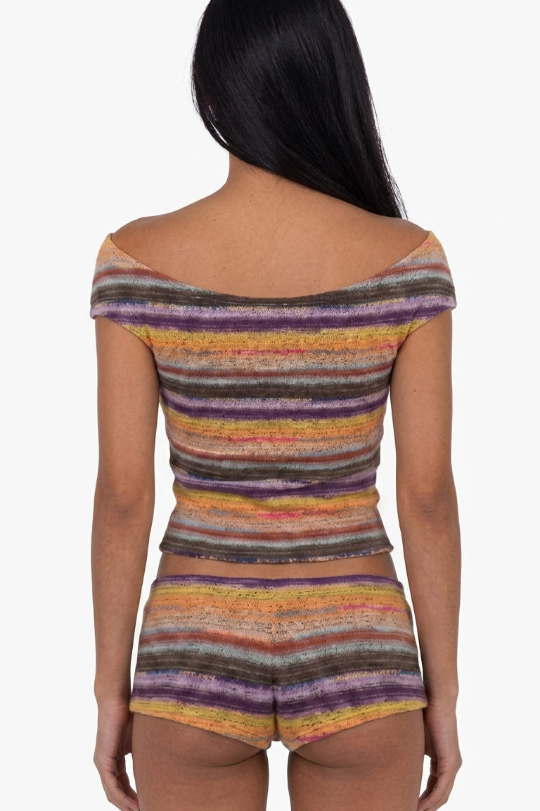 Conjunto de Dos Piezas de Punto a Rayas Multicolor